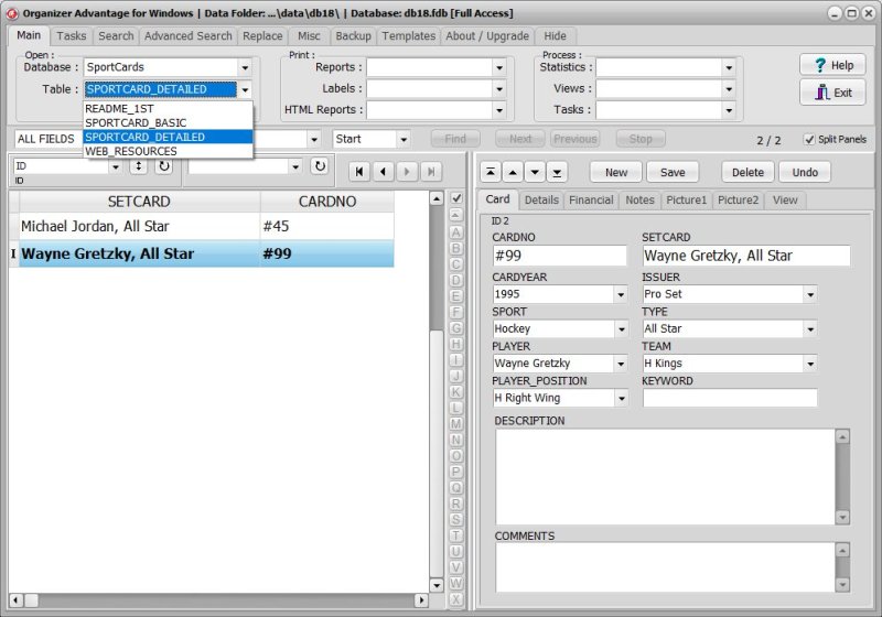 Sportscard Collecting Software for Windows PCs templates